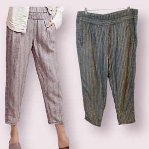 Anthropologie Hei Hei Striped Linen Pants Gray & White Size XL